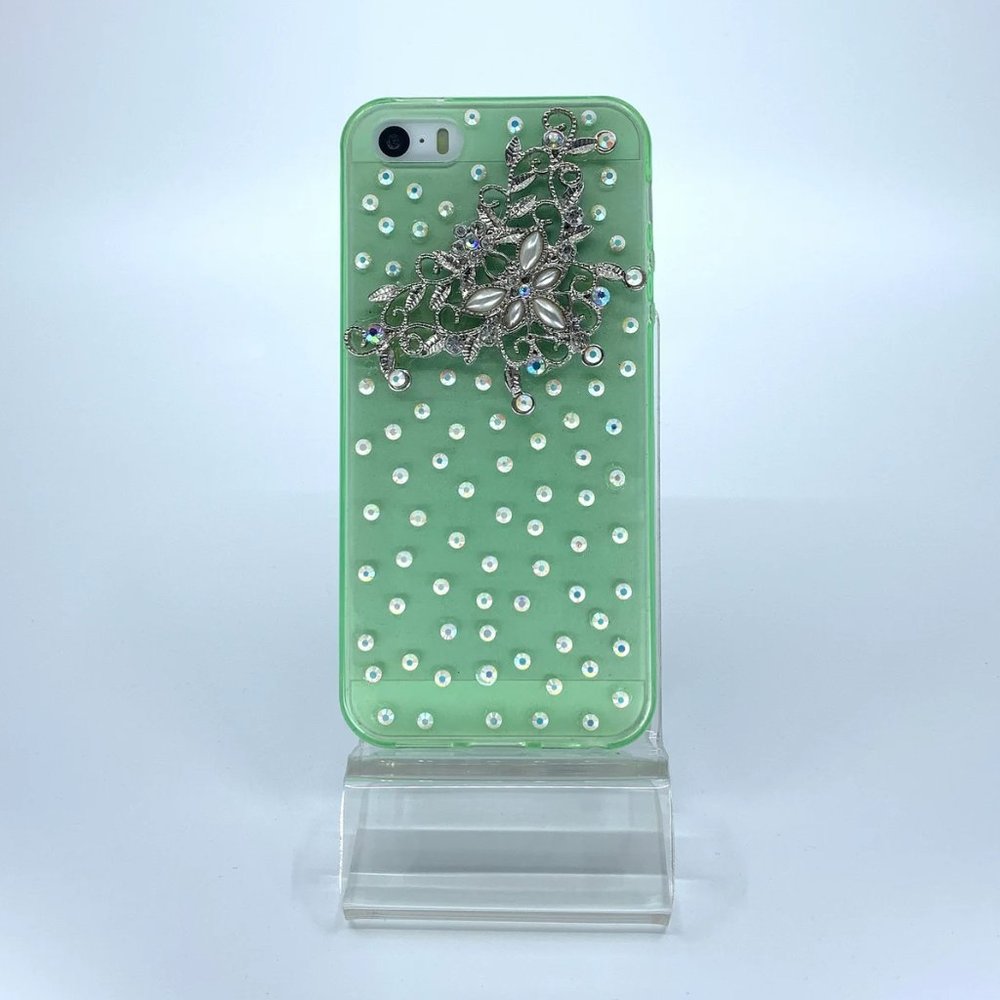 iPhone 5, 5s rubber silicone case. Unique. Handmade. AB white rhinestones.